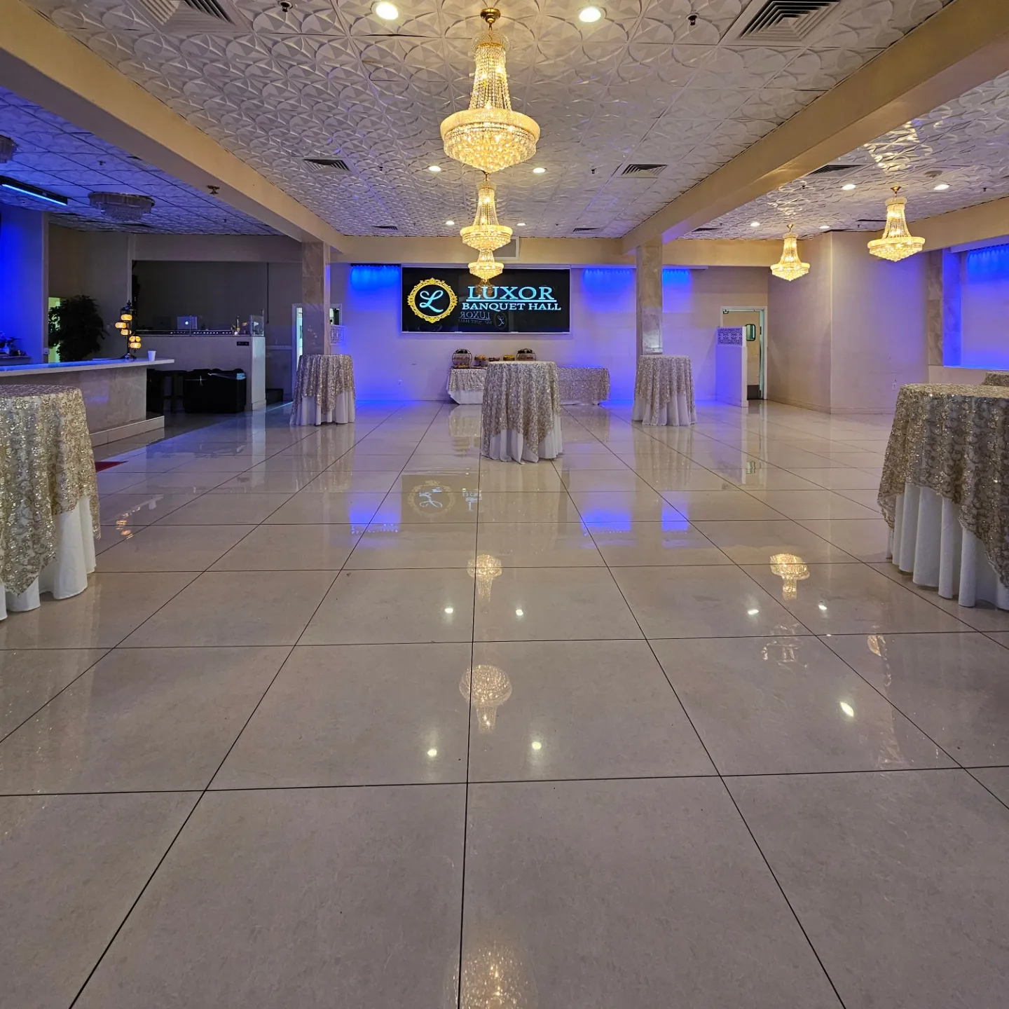 Grand banquet hall with crystal chandeliers
